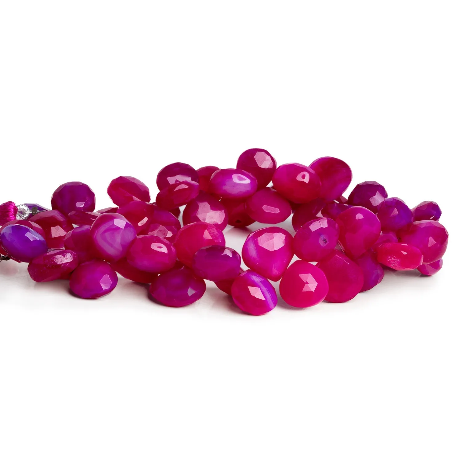 11mm Pink Chalcedony Faceted Hearts 9 inch 53 beads