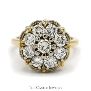 1.8cttw 9 Diamond Cluster Ring in 14k Yellow Gold