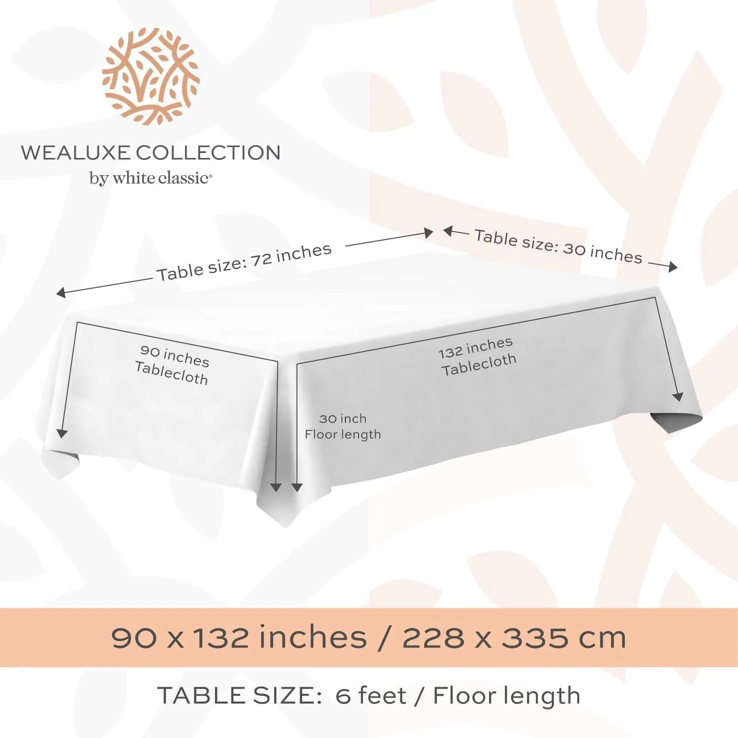 2 Pack Classic White Tablecloth 90x132 in Table Cover for 6 Ft Rectangle Tables