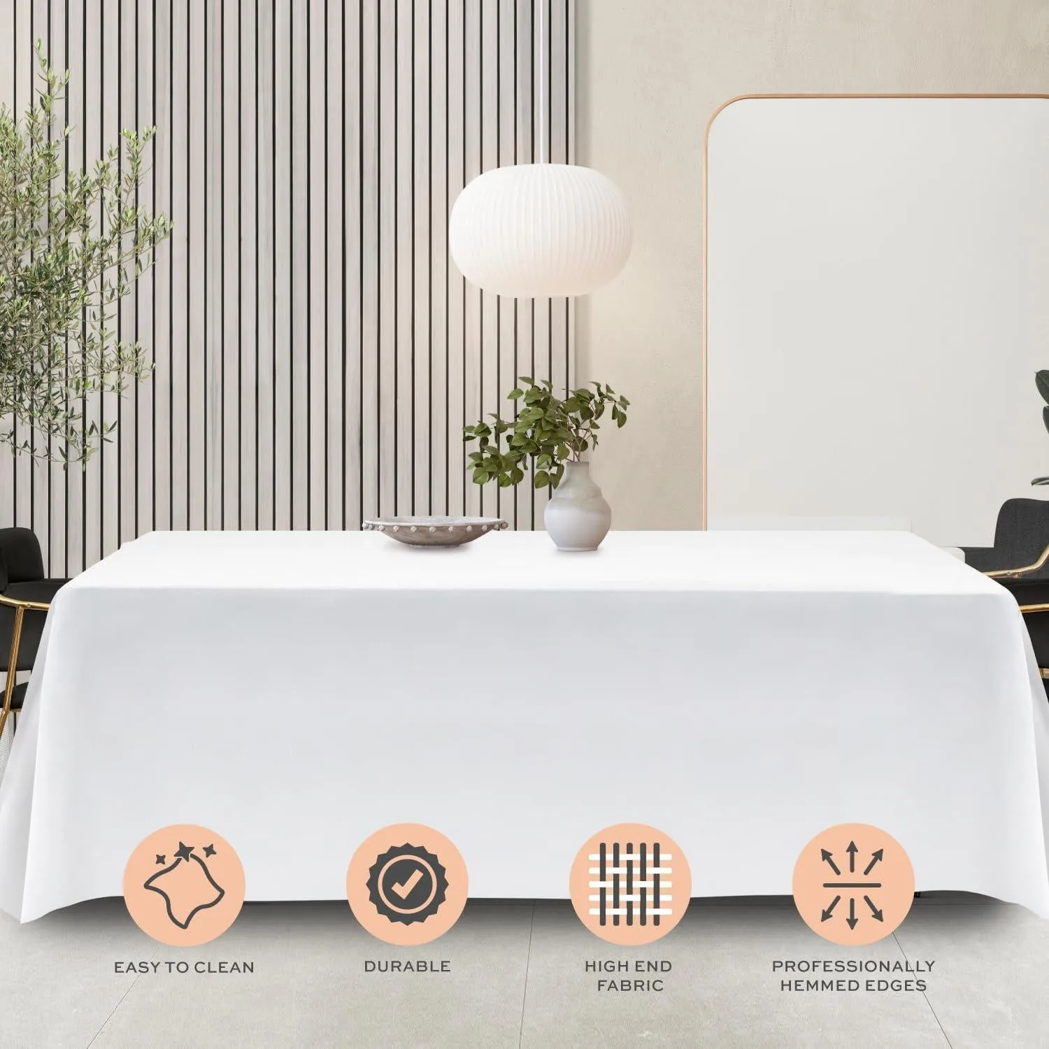 2 Pack Classic White Tablecloth 90x132 in Table Cover for 6 Ft Rectangle Tables