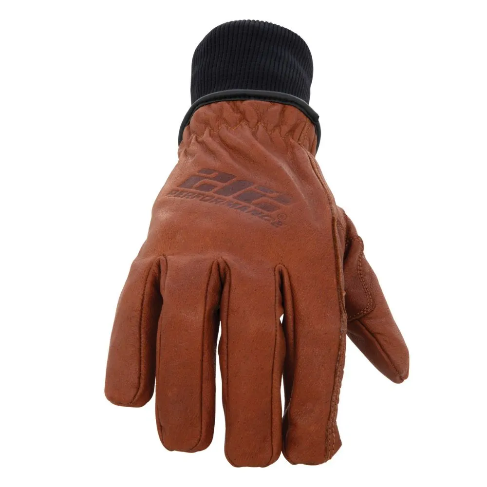 212 Performance TKLDC3-0813 Fleece Lined ANSI A3 Cut Resistant Buffalo Leather Driver Winter Work Glove with Rib Knit Cuff in Russet Brown, 3X-Large Brown