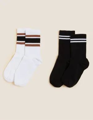 2pk Cotton Rich Striped Ankle High Socks