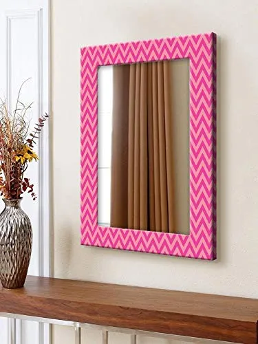 999STORE Design Home Decor Wall Drawing Room Mirror Pink Zig zag Glass Wall Mirror Large Size (20X30)