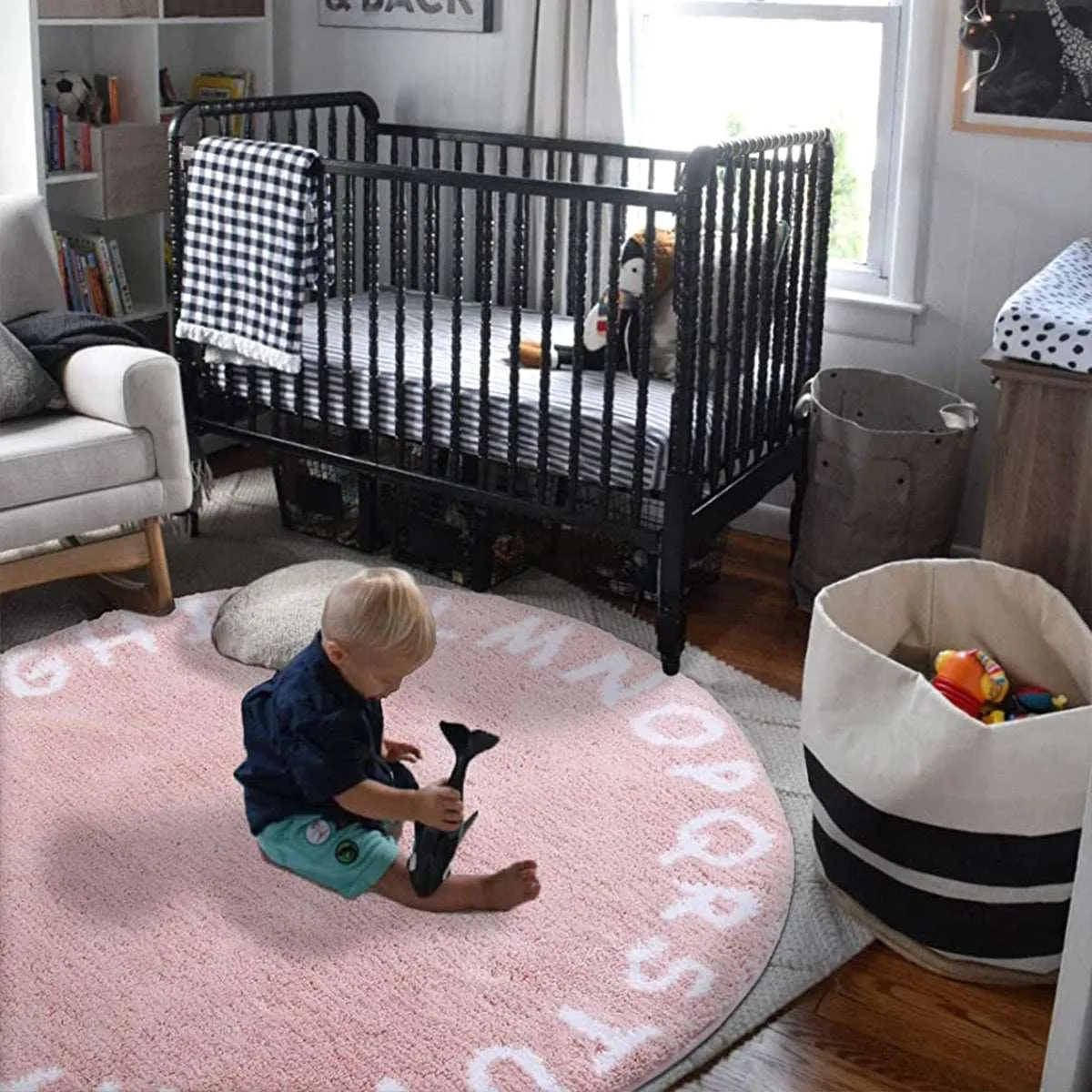 Abella ABC Alphabet Kids Pink Round Rug