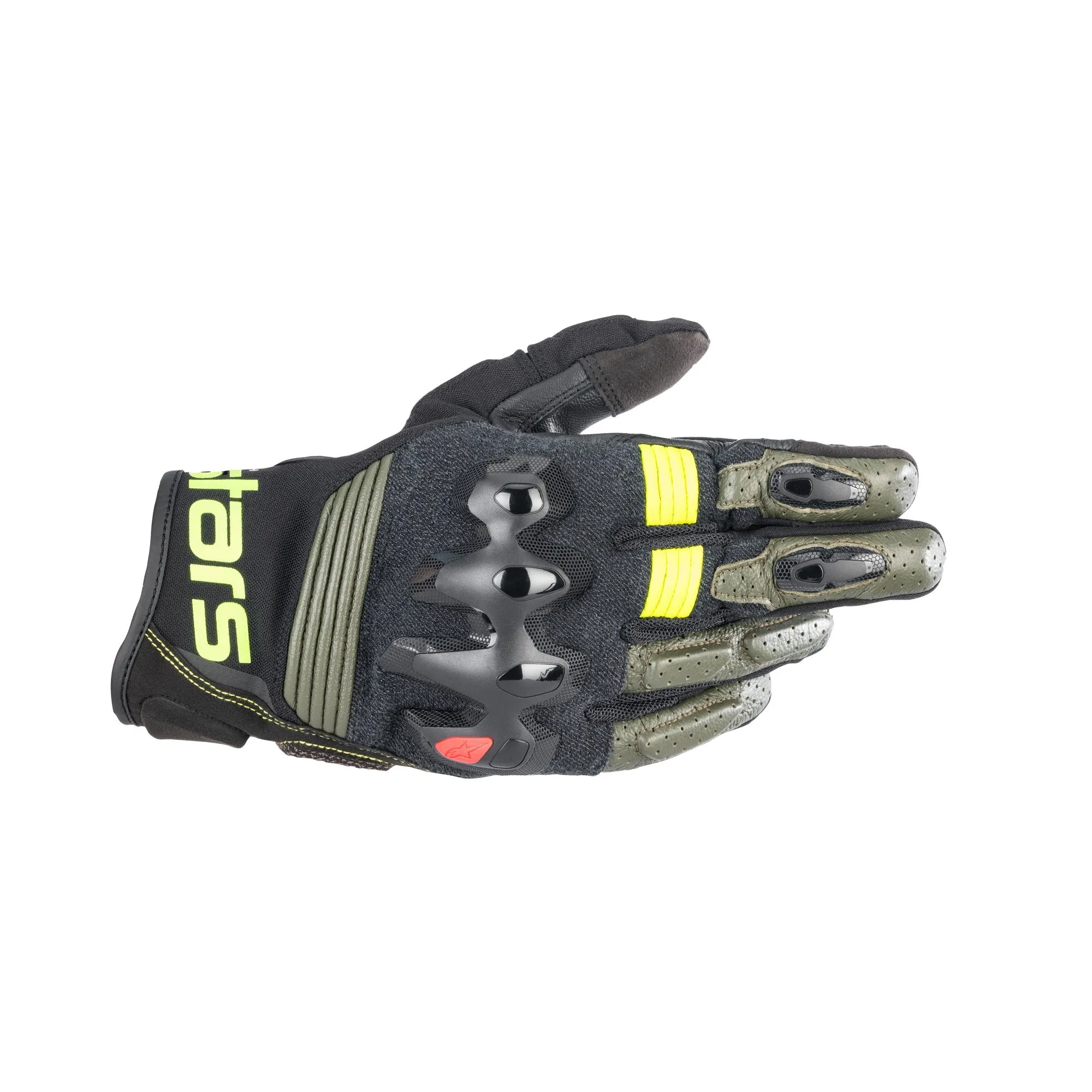 Alpinestars Halo Leather Gloves Forest Black Yell Fluo