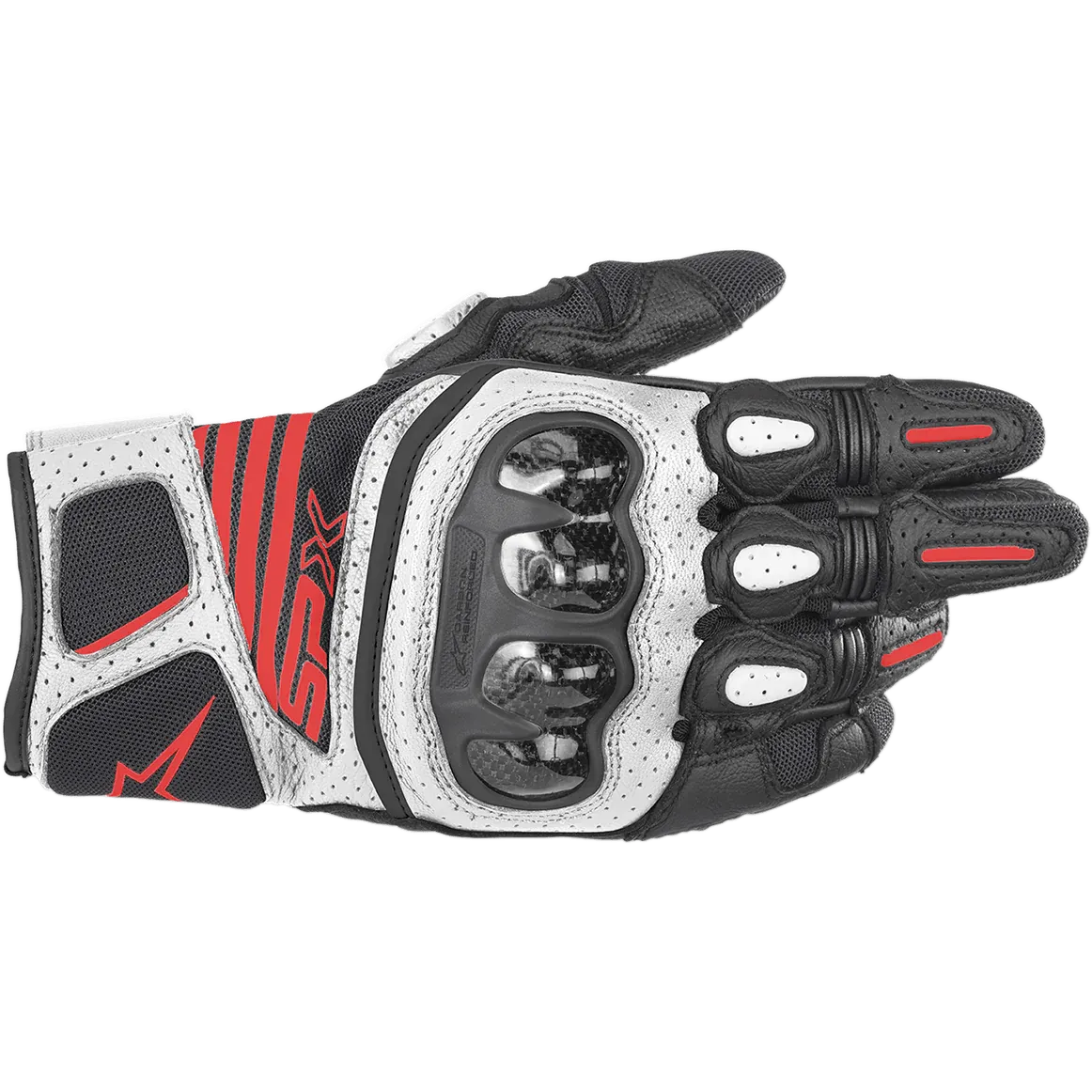 Alpinestars SPX AC V2 Gloves - Black/White/Red Fluorescent Size L - USED LIKE NEW