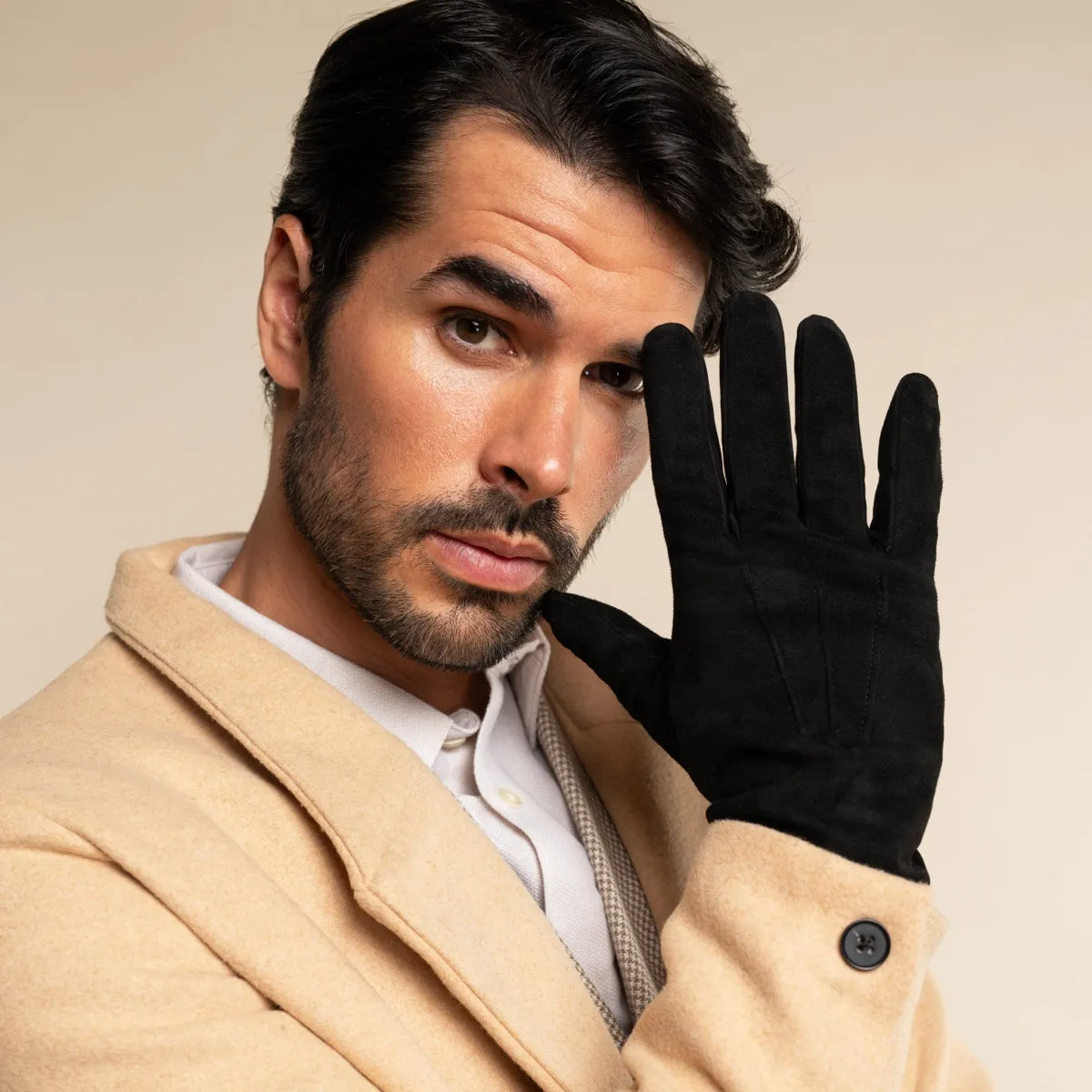 Angelo (black) - suede leather gloves with luxurious cashmere lining