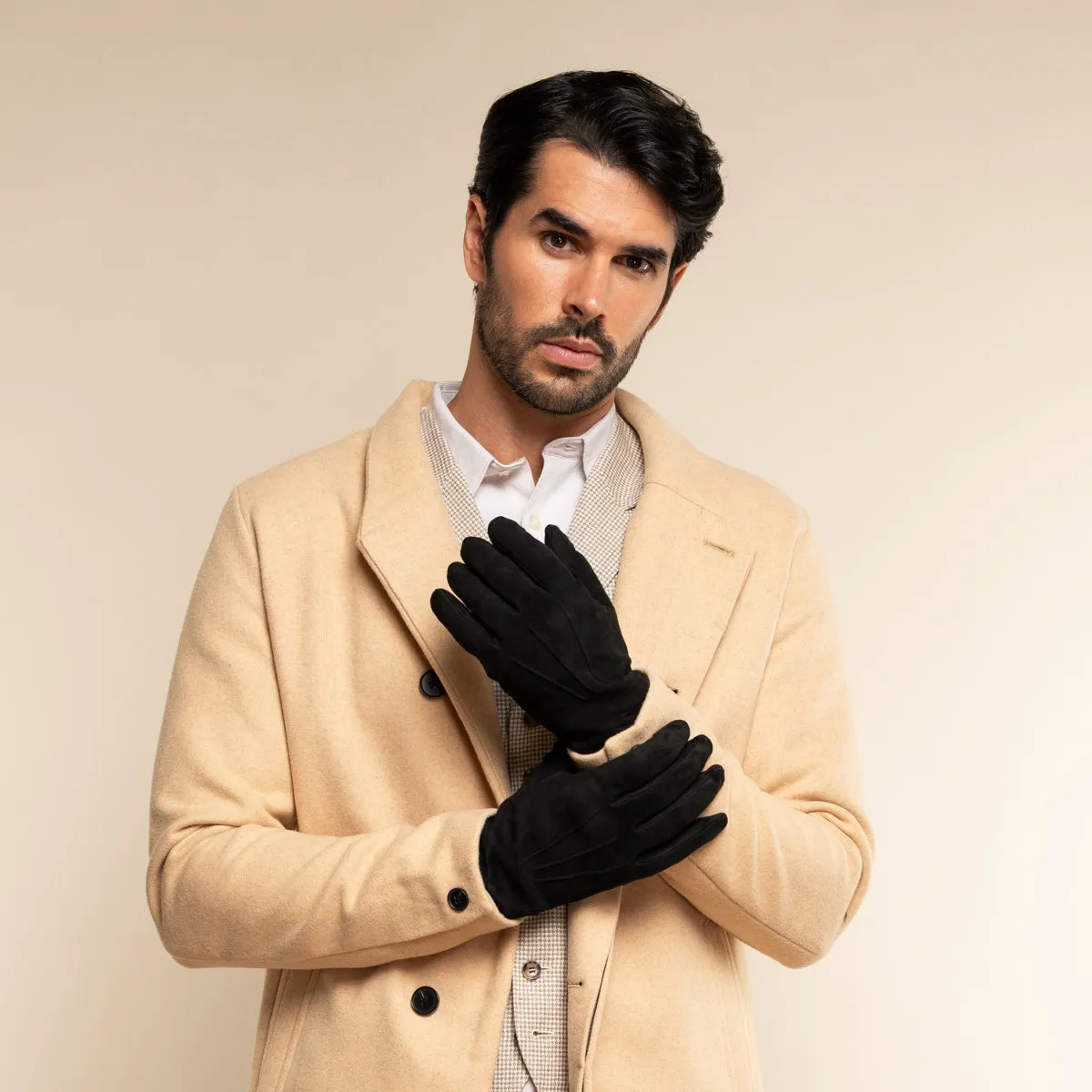 Angelo (black) - suede leather gloves with luxurious cashmere lining