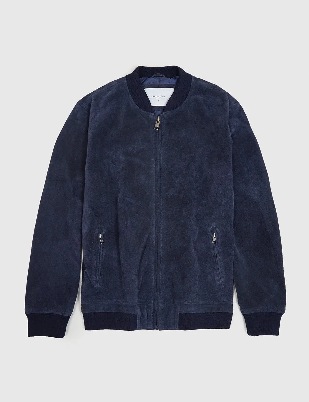 Bellfield Plato Suede Bomber Jacket - Navy Blue