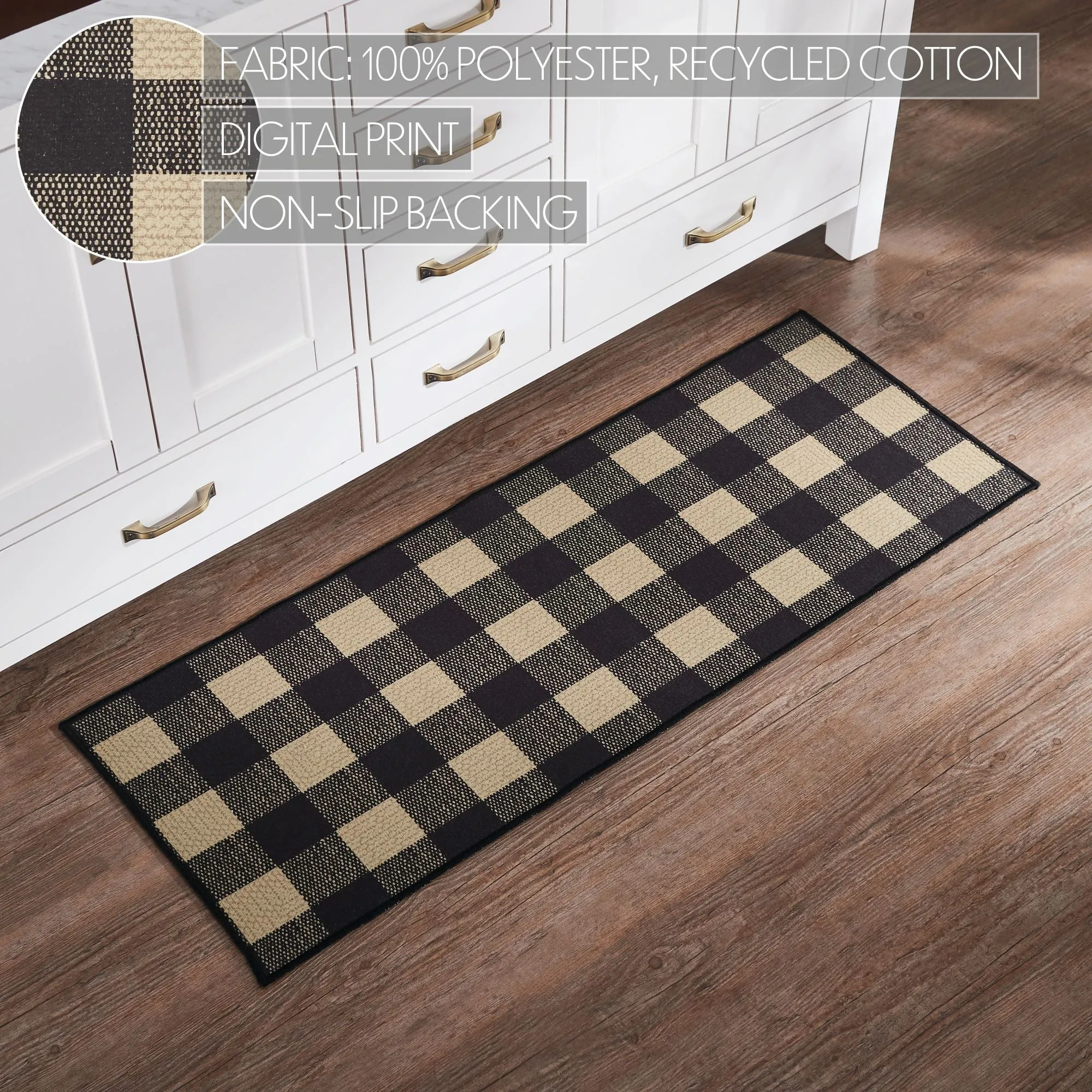 Black Check Polyester Rug Rect 17x48