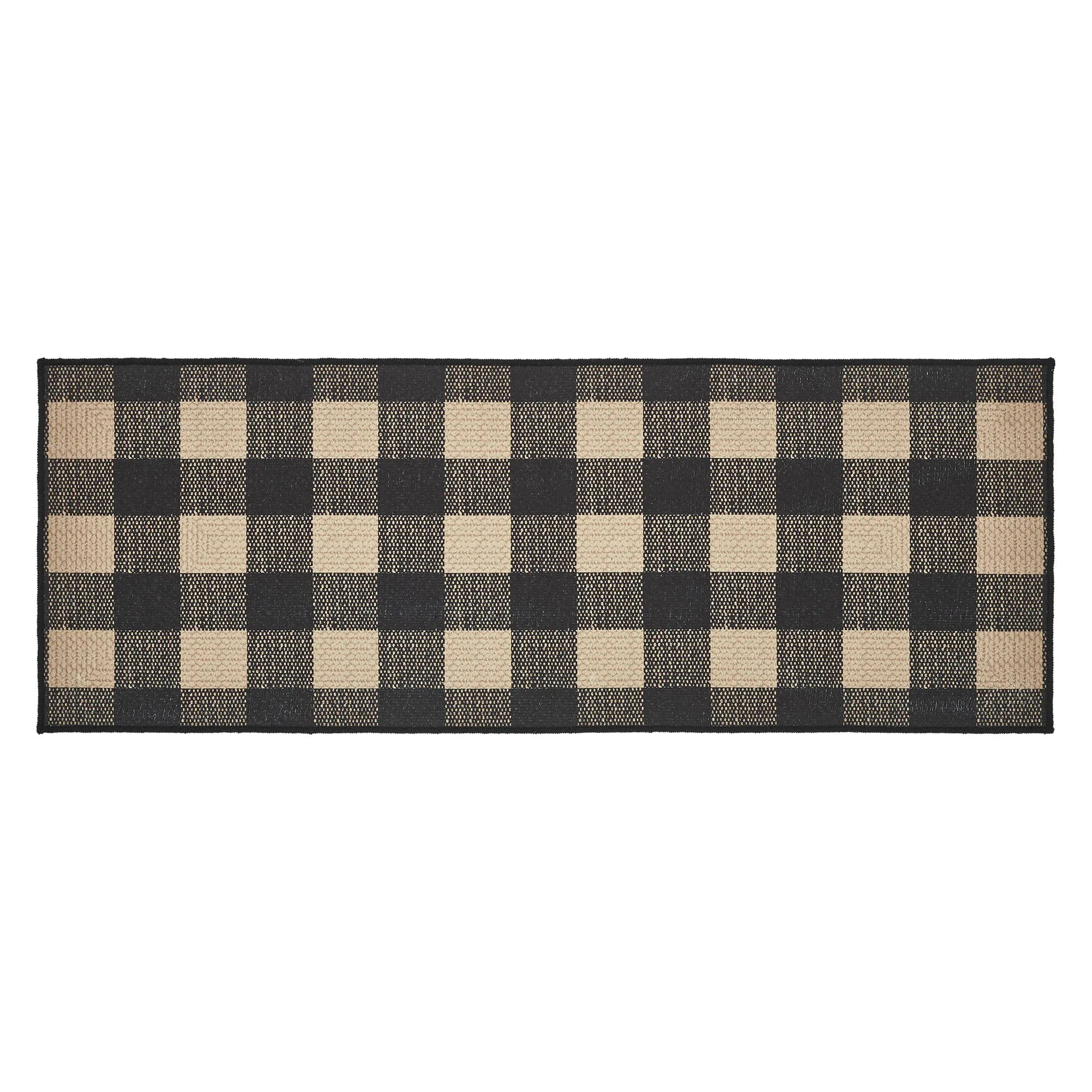 Black Check Polyester Rug Rect 17x48