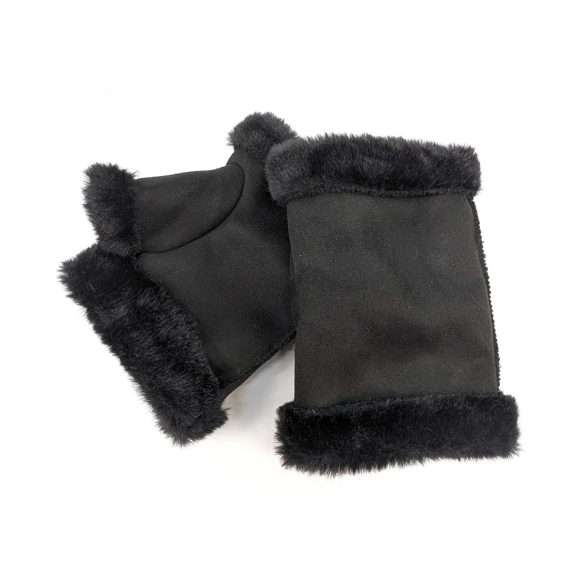 Black Ginger Black Sheepskin Style Fingerless Gloves - 800-688