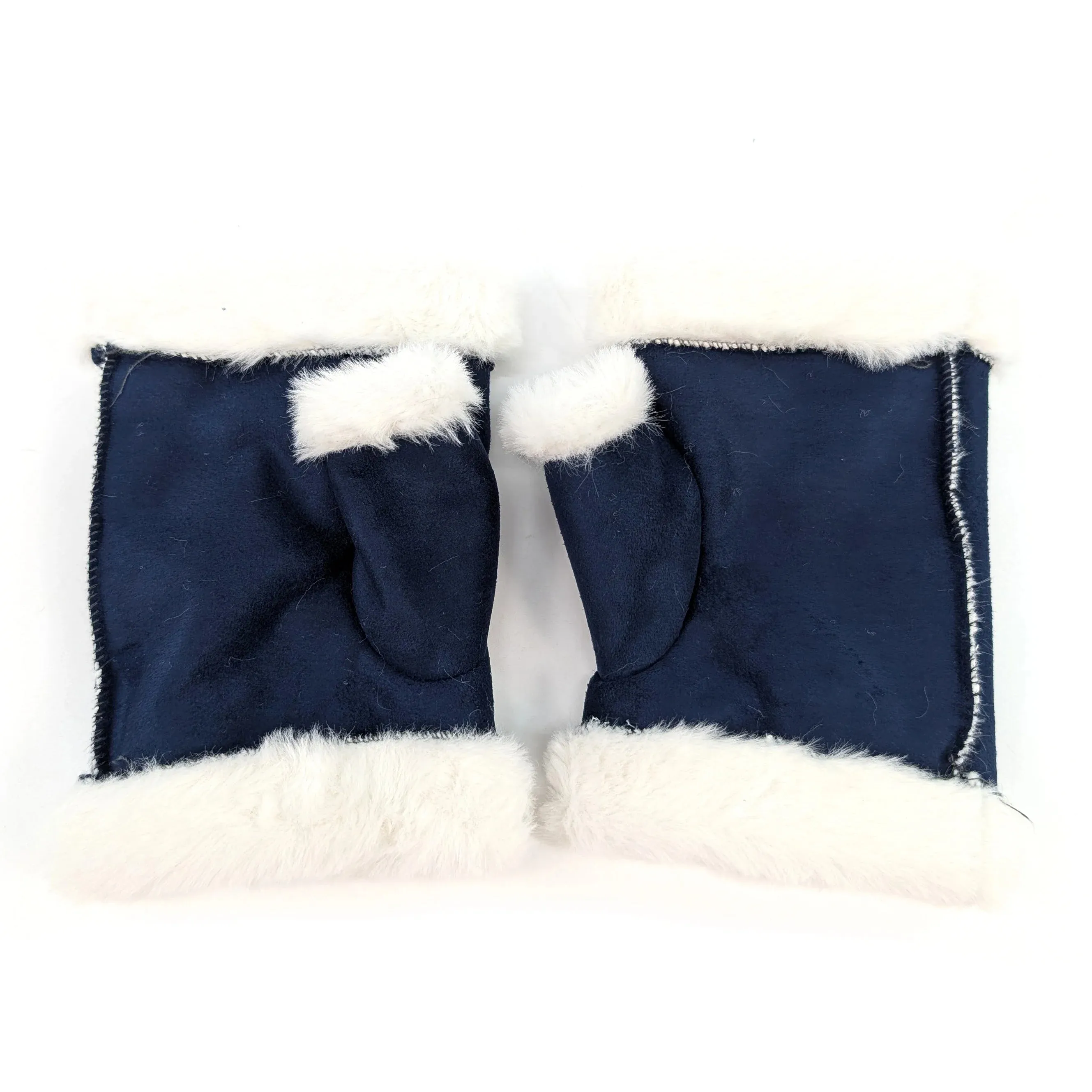 Black Ginger Navy Blue Sheepskin Style Fingerless Gloves - 800-687