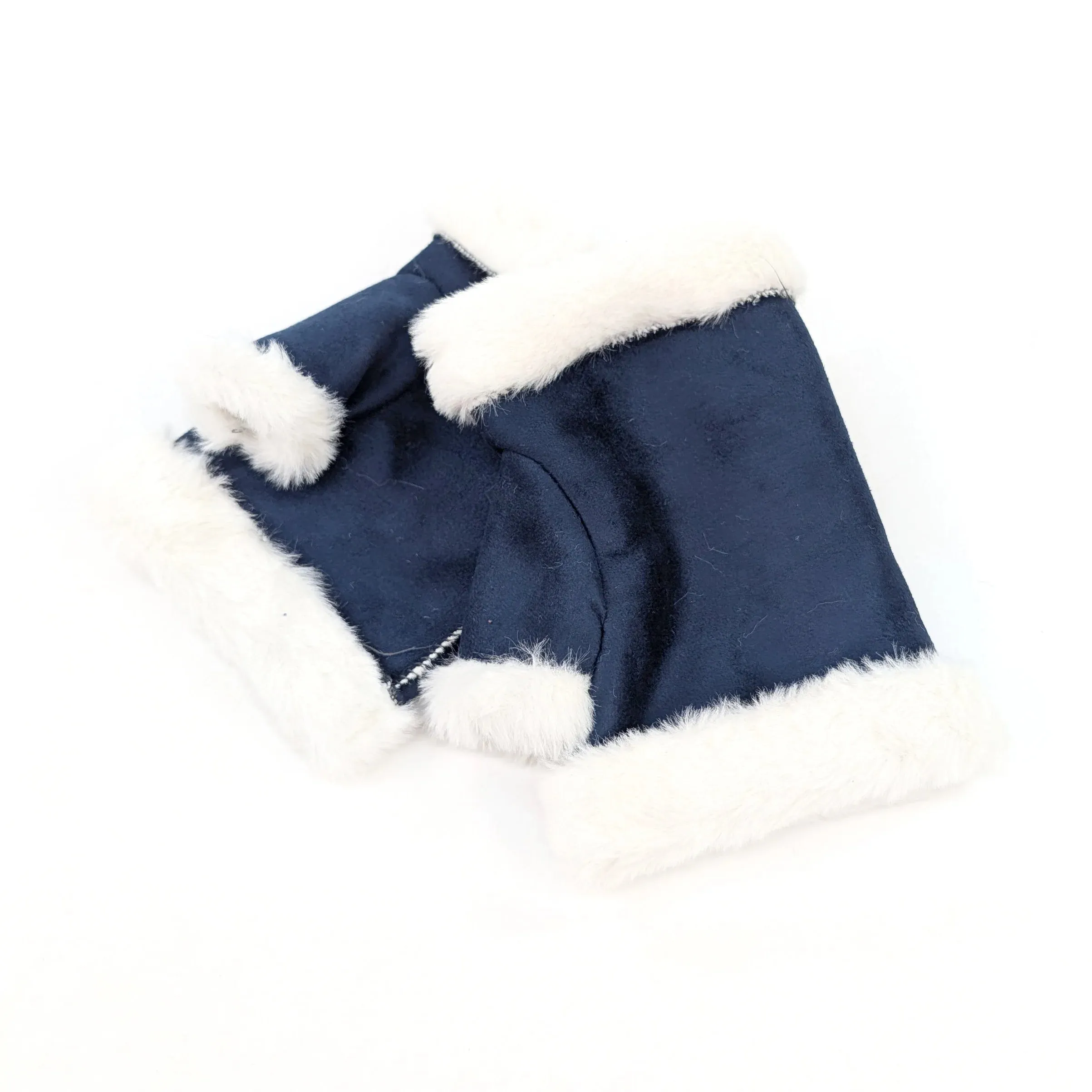 Black Ginger Navy Blue Sheepskin Style Fingerless Gloves - 800-687