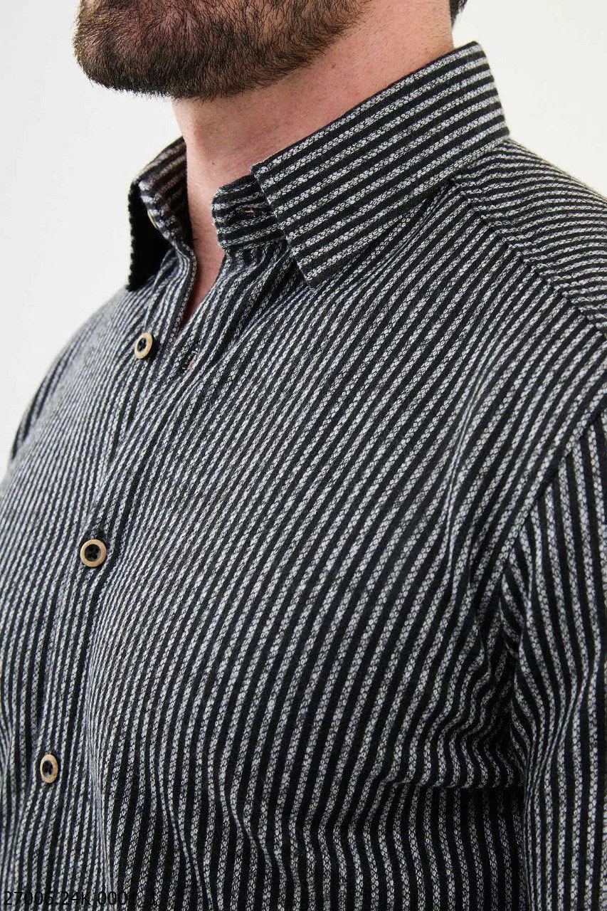 Black-Gray Striped Men's Fall-Winter Shirt.