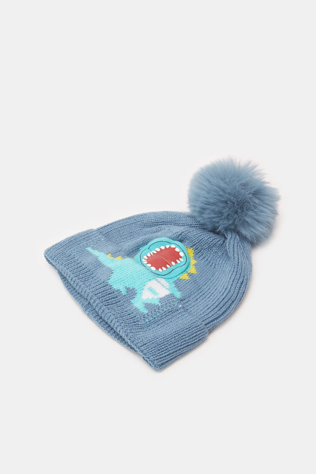 Boys Blue Knitted Cap With Gloves (2 Piece)