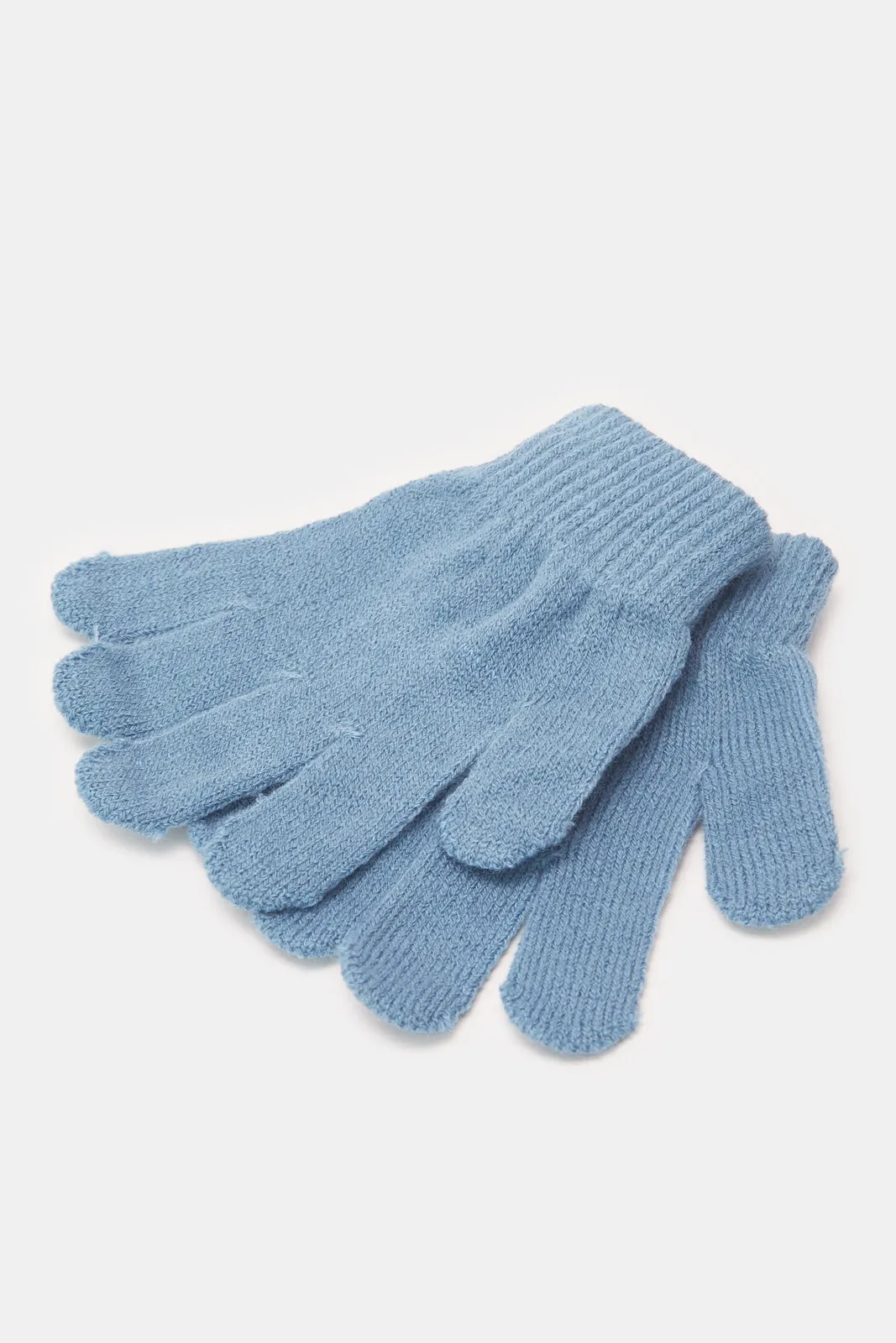 Boys Blue Knitted Cap With Gloves (2 Piece)