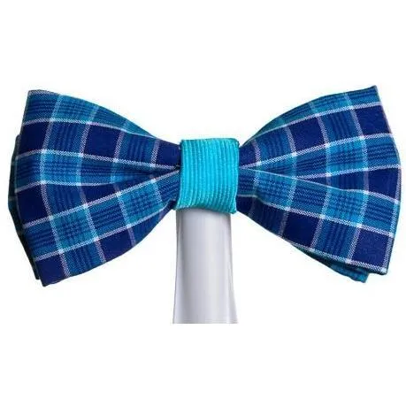 Checker Teal and Navy Magnetic Bow Tie