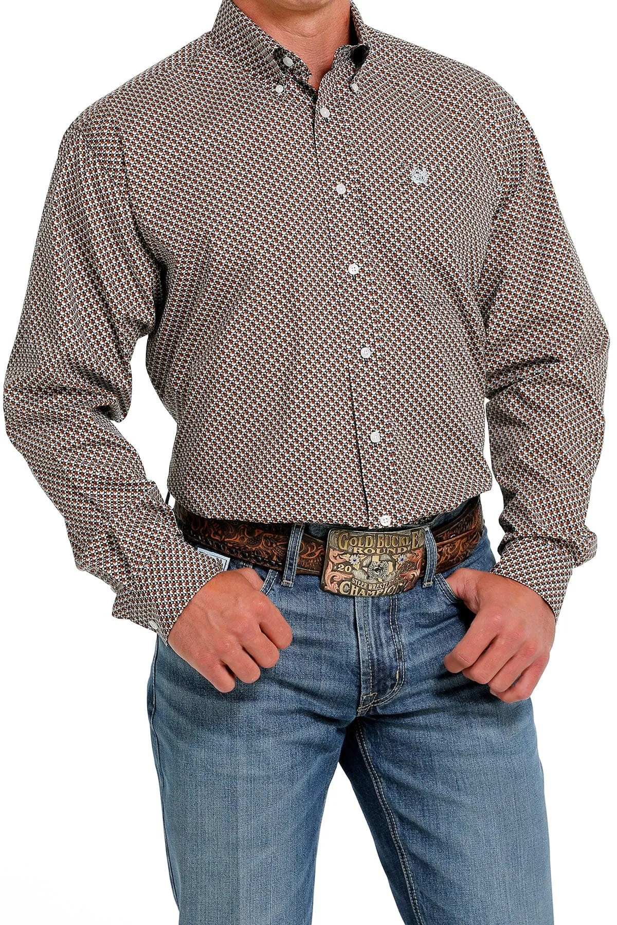 Cinch Men's Geometric Brown Shirt