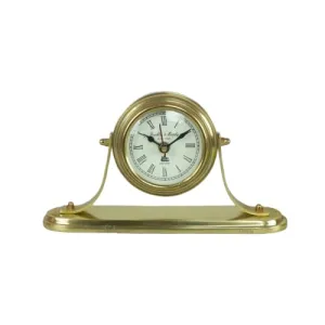 CRAPLE Nautical Brass Table Clock Desk Clock Handmade Vintage Style|Multi-Function Metal Brass Beautiful Clock Roman Number Home & Office Decor(9.5X5.5) Inch - Shiny Brass