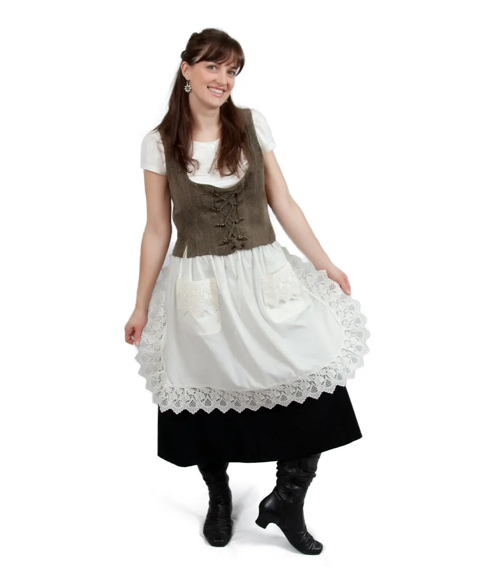 Deluxe Adult Victorian Lace Costume Half Apron Beige