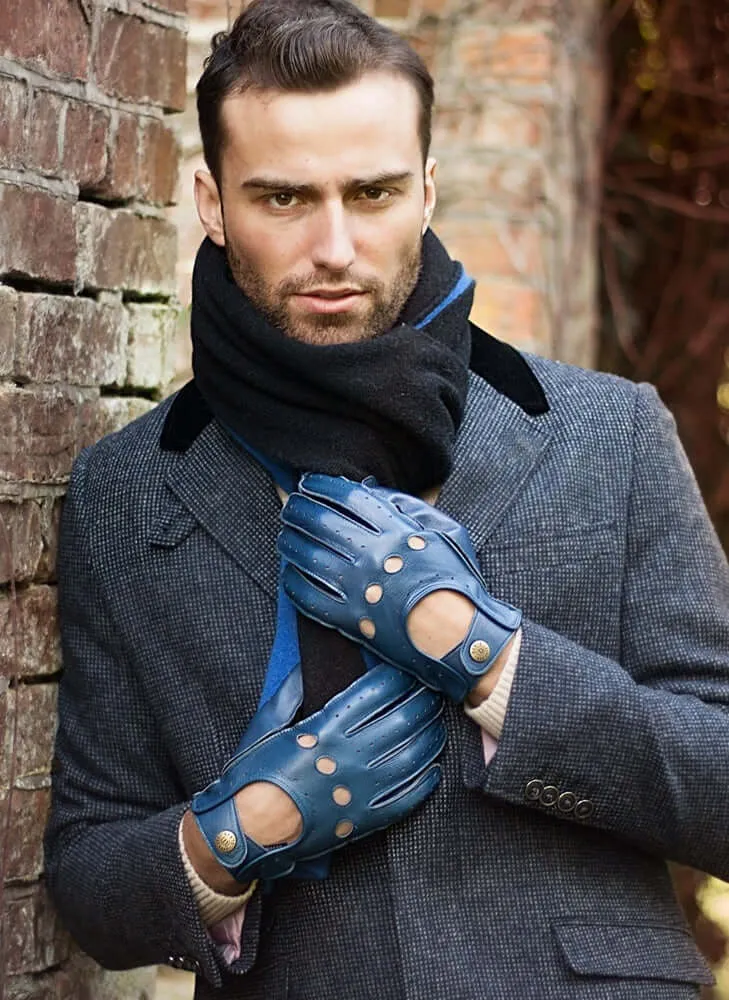 Dents Waverley Mens Leather Driving Gloves - Royal Blue/Black