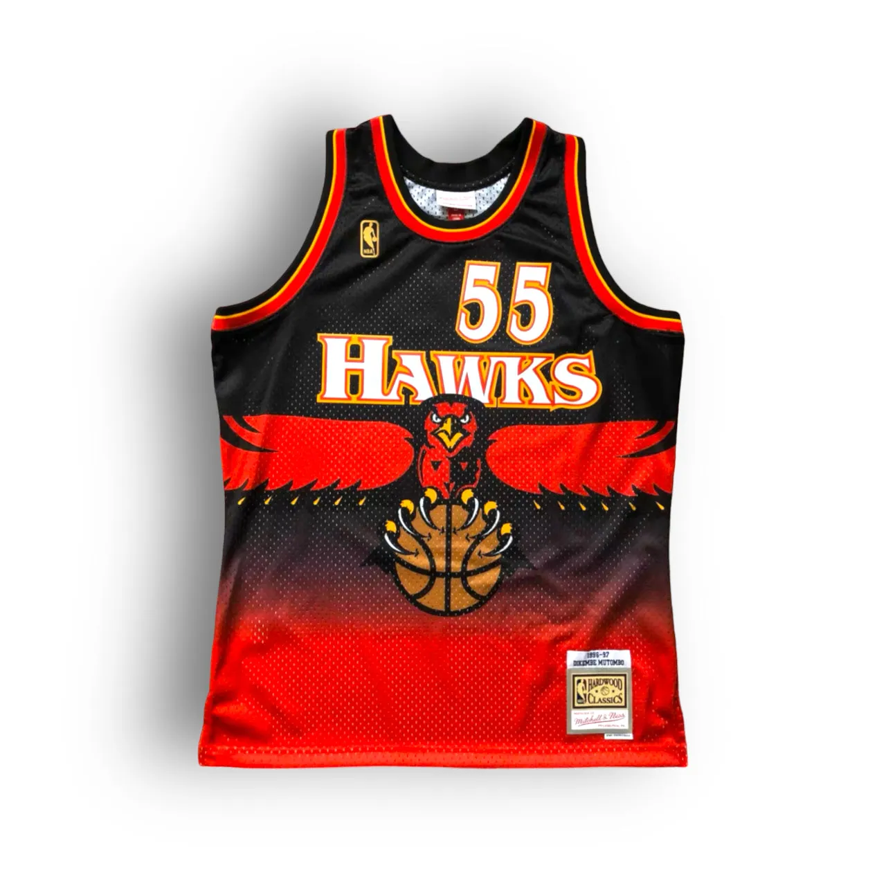 Dikembe Mutombo 1996-1997 Atlanta Hawks Away Mitchell & Ness Swingman Jersey - Red/Black