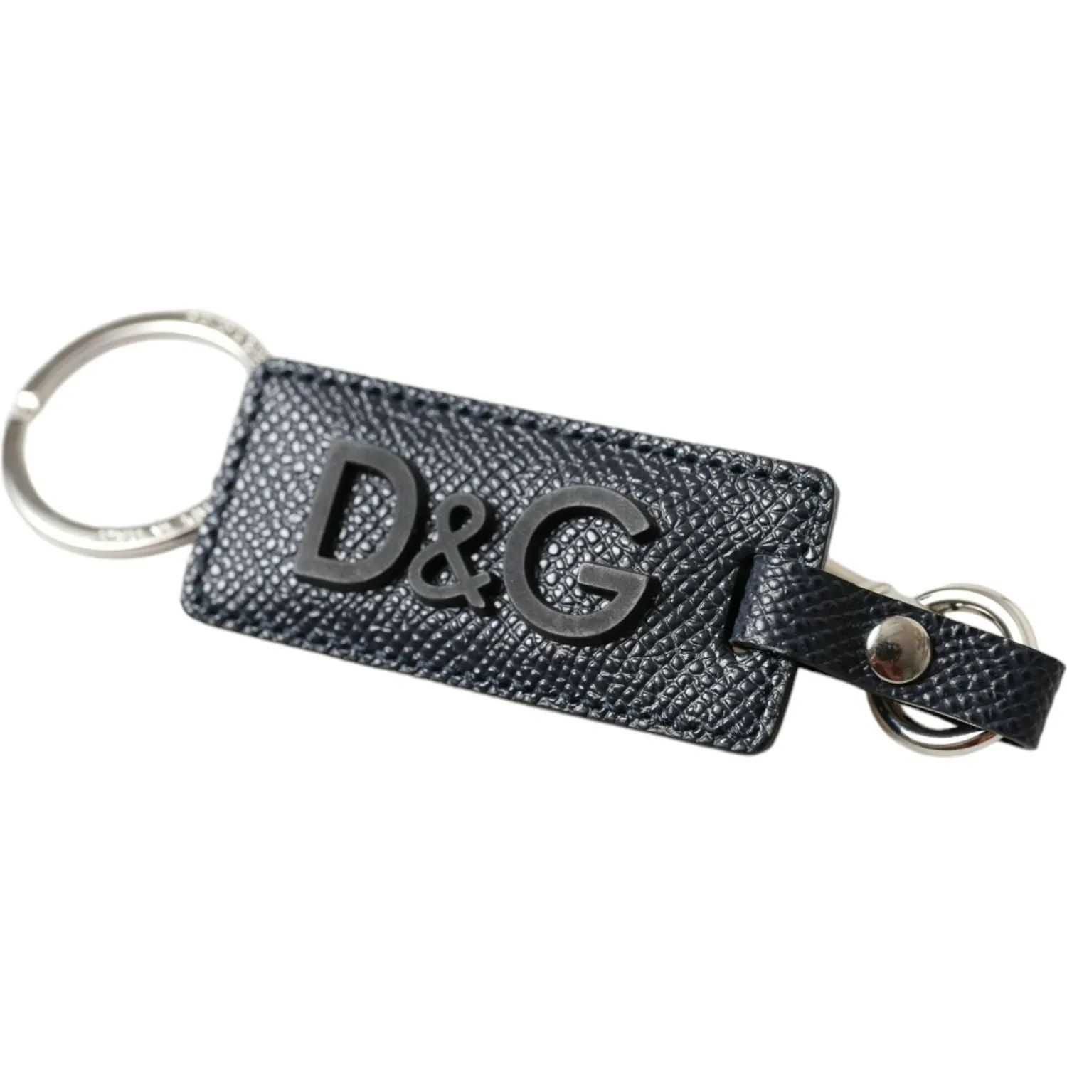 Dolce & Gabbana Elegant Leather Keychain in Black & Silver