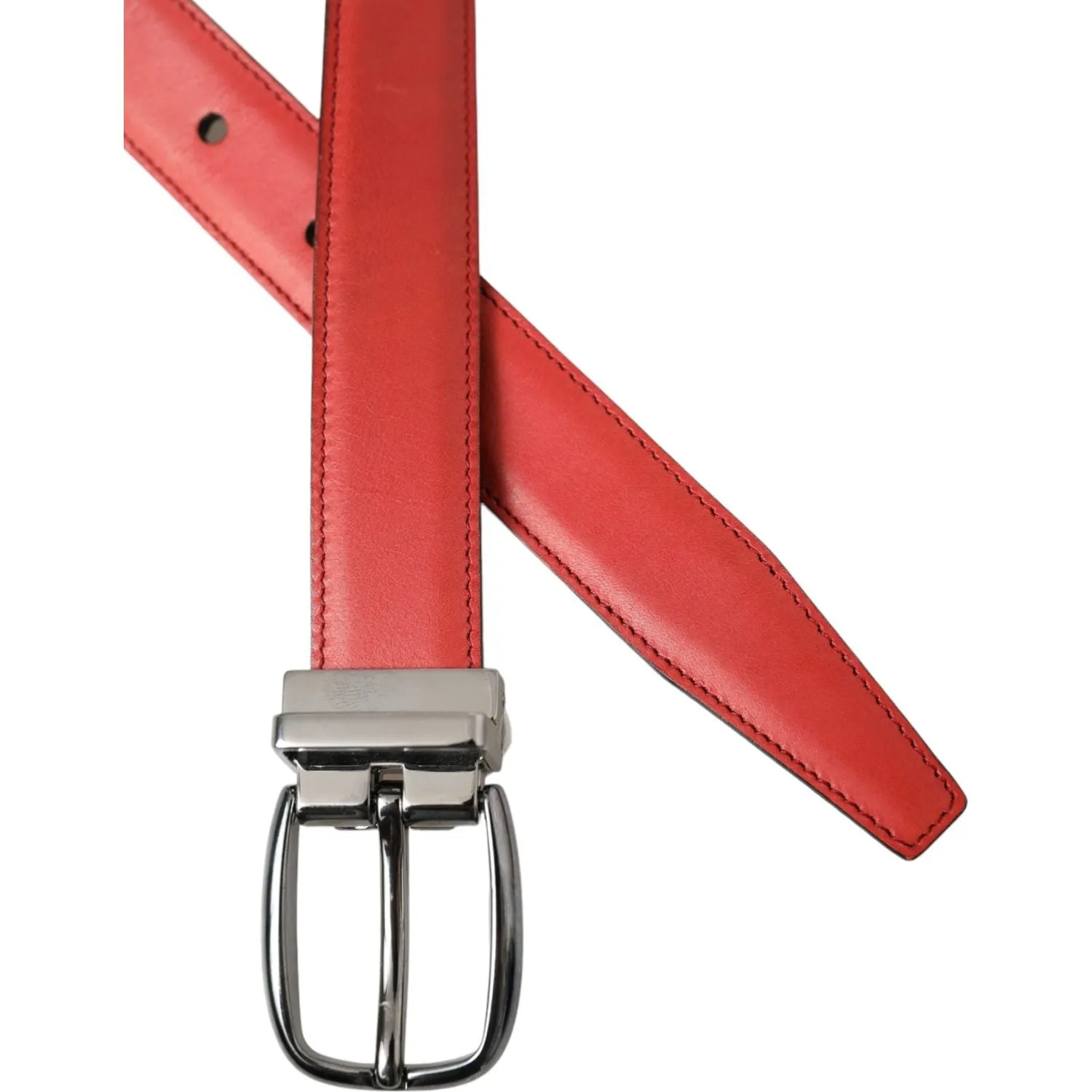 Dolce & Gabbana Red Leather Silver Metal Buckle Belt Men