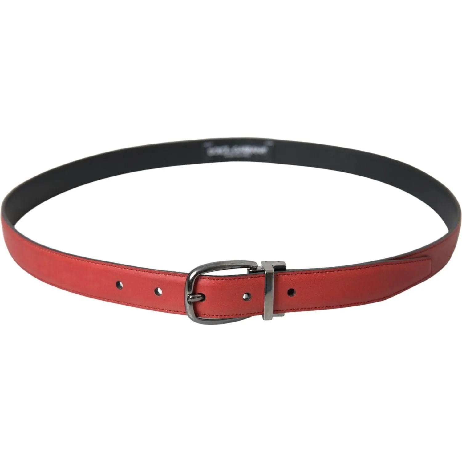 Dolce & Gabbana Red Leather Silver Metal Buckle Belt Men