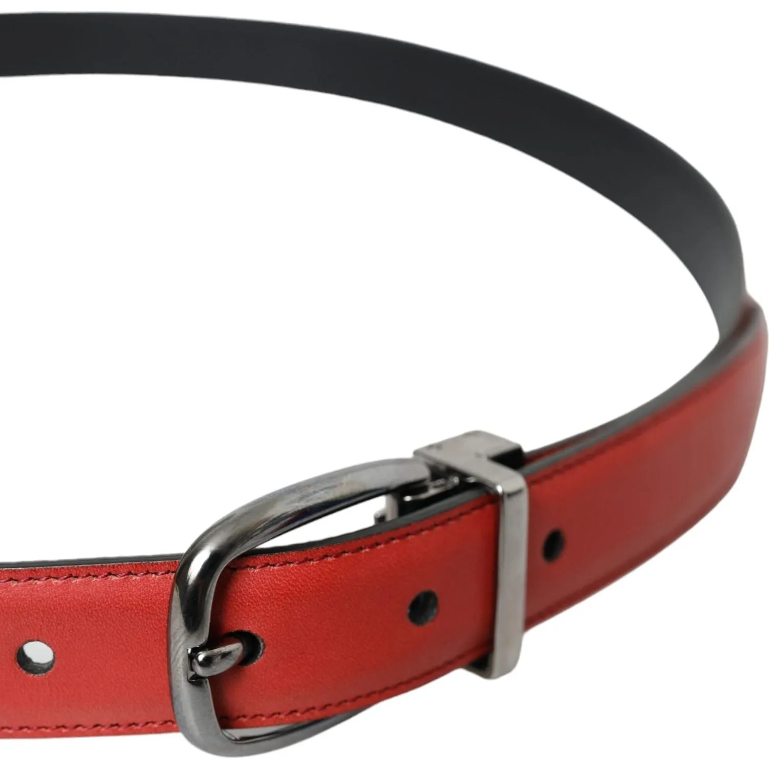 Dolce & Gabbana Red Leather Silver Metal Buckle Belt Men