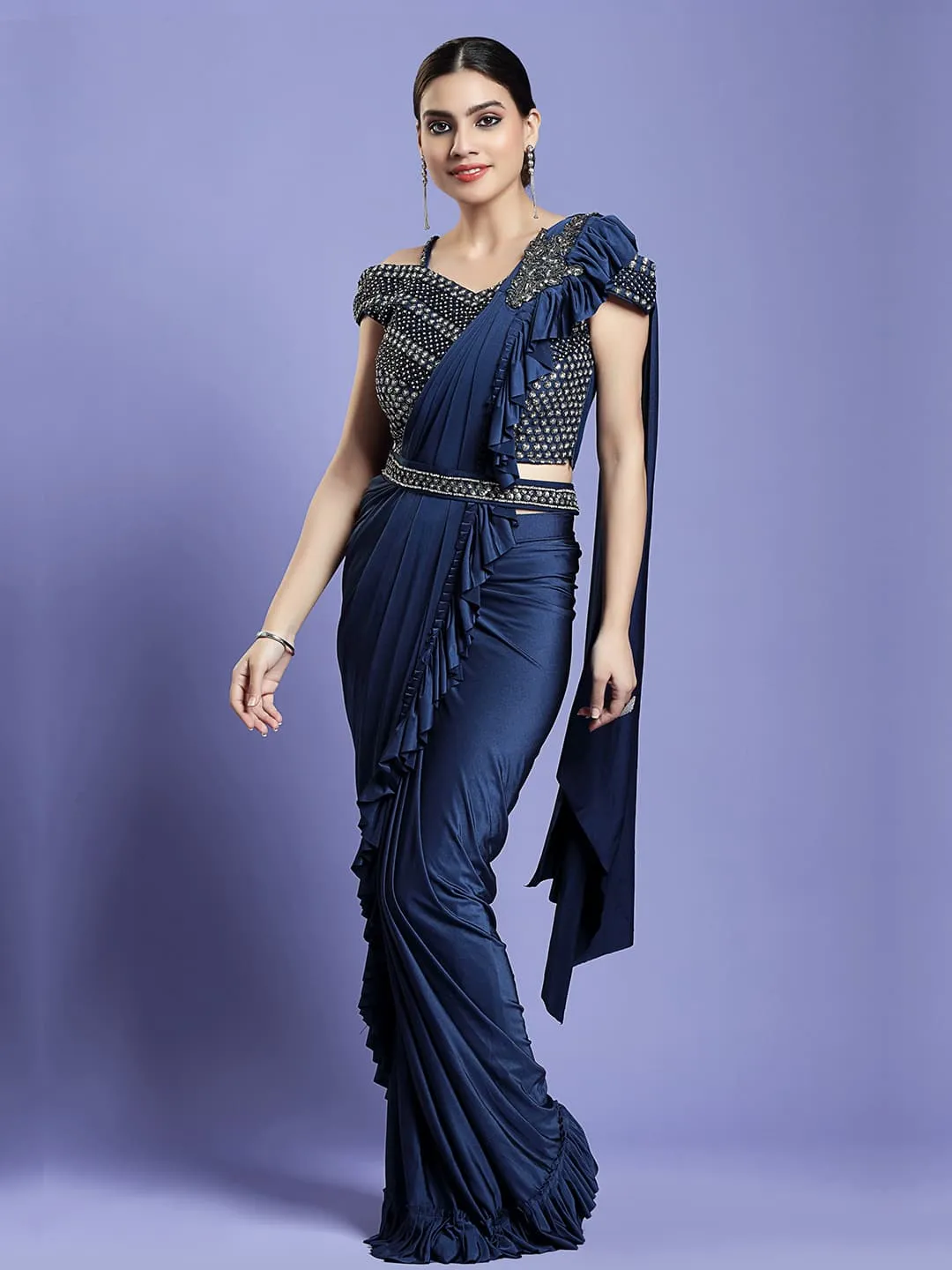 Elegant Navy Blue Saree with Designer Blouse