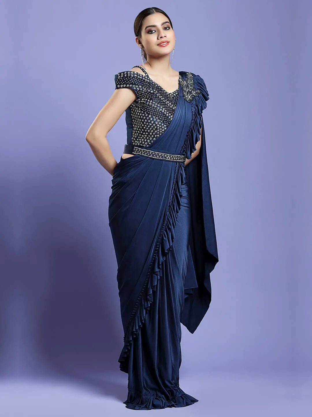 Elegant Navy Blue Saree with Designer Blouse