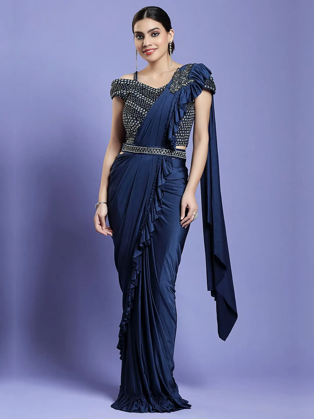 Elegant Navy Blue Saree with Designer Blouse