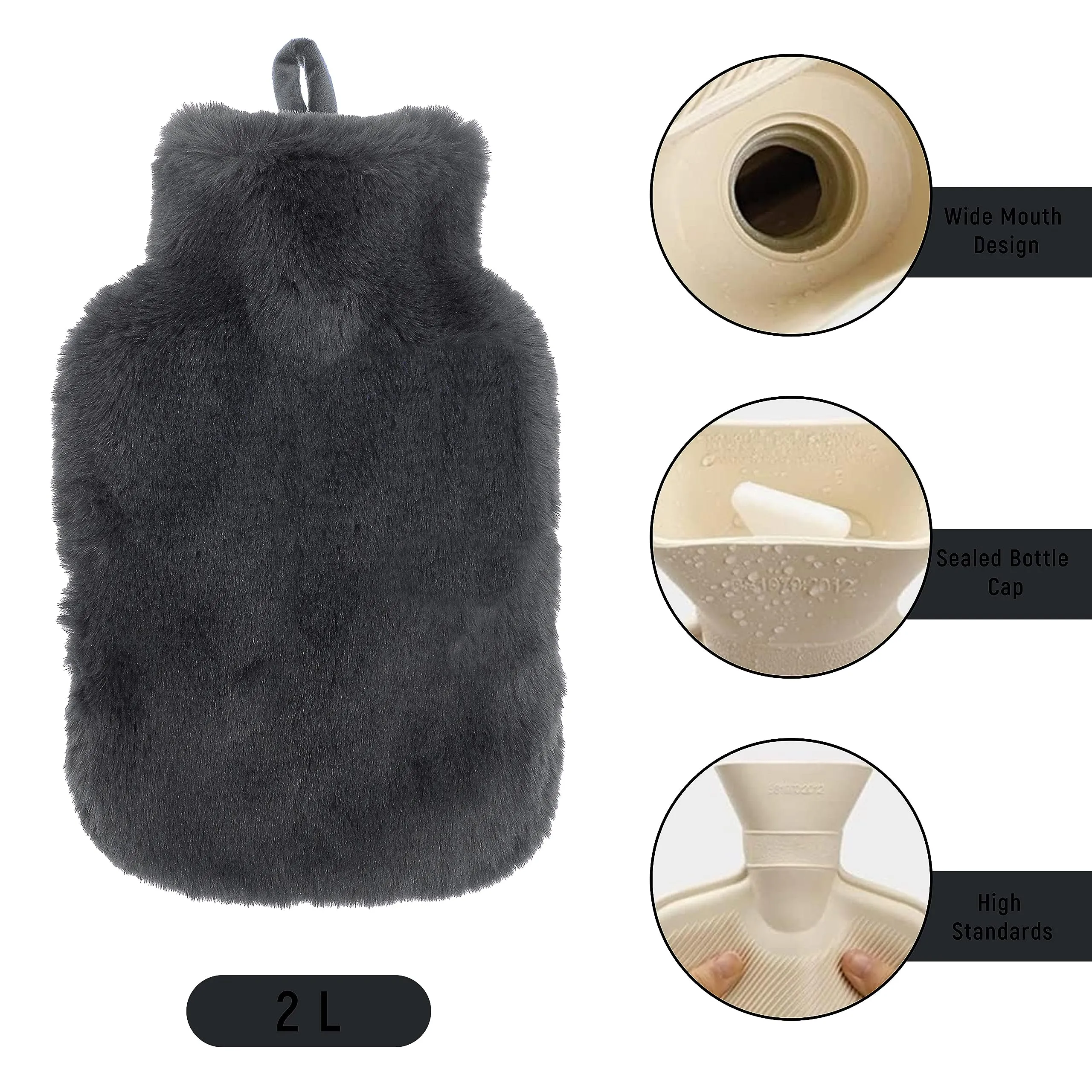 Faux Fur Covered 2 Litre Luxury Hot Water Bottle for Thermotherapy and Pain Relief Durable Natural Rubber for Winter Warmth by OLIVIA ROCCO