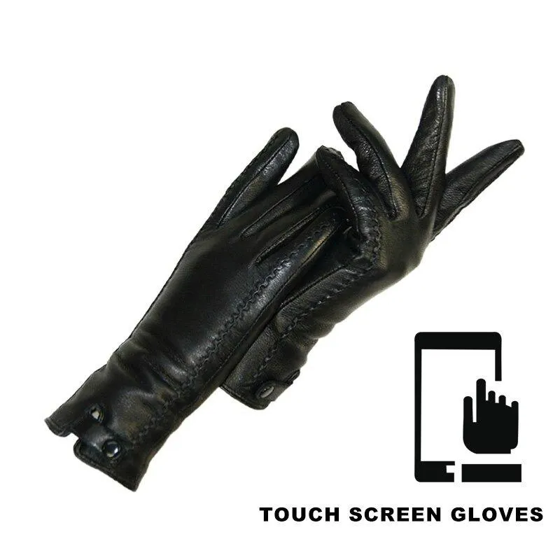 Genuine Black Leather Winter Gloves