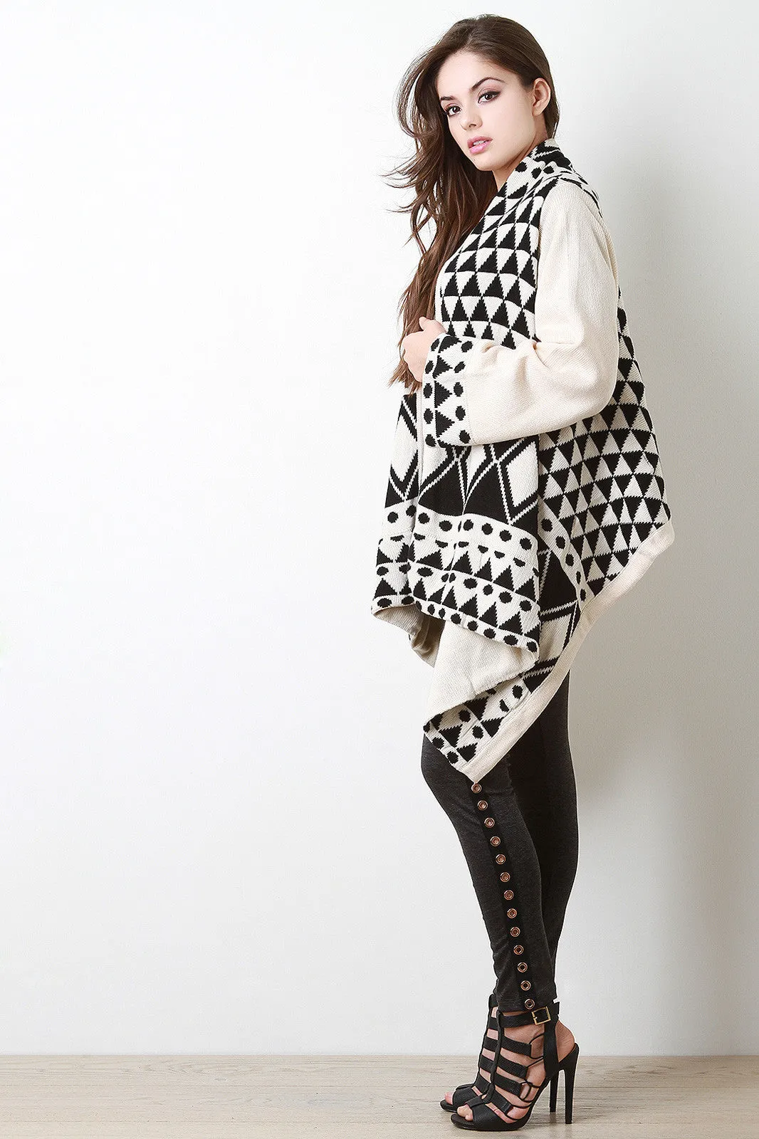 Geometric Knit Patterned Handkerchief Cardigan