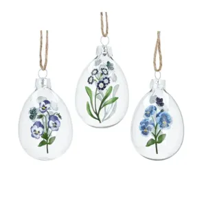 Gisela Graham 8cm Blue Viola Glass Egg Hanging Decoration