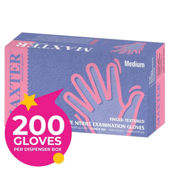 Gloves Nitrile Examination Powder Free Blue 200pk | Maxter Blue Nitrile Powder Free Gloves - M (200)