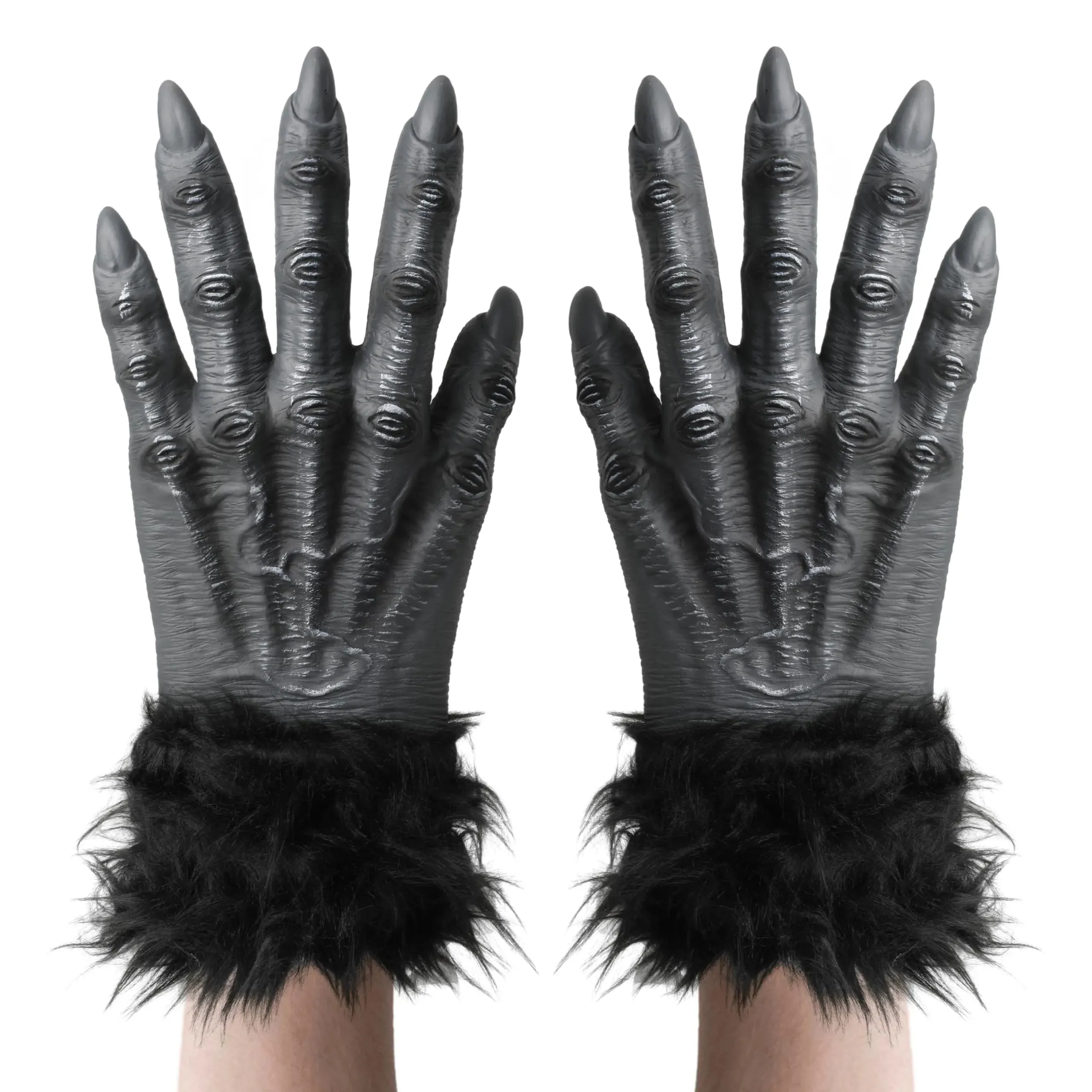 Grey Hairy Werewolf Gloves Costume Accessories for Kids and Adults