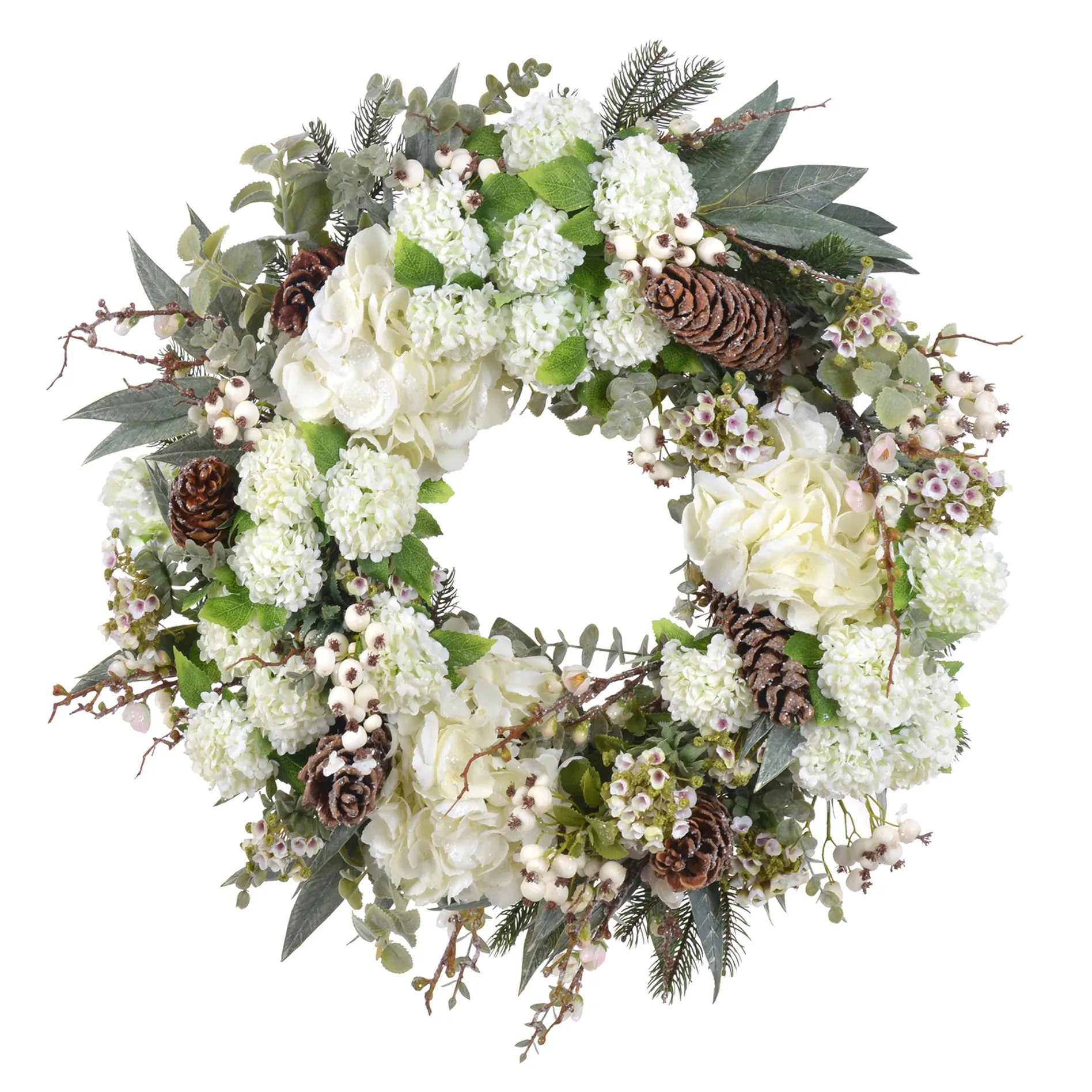 Hydrangea Snowball Wreath 26"