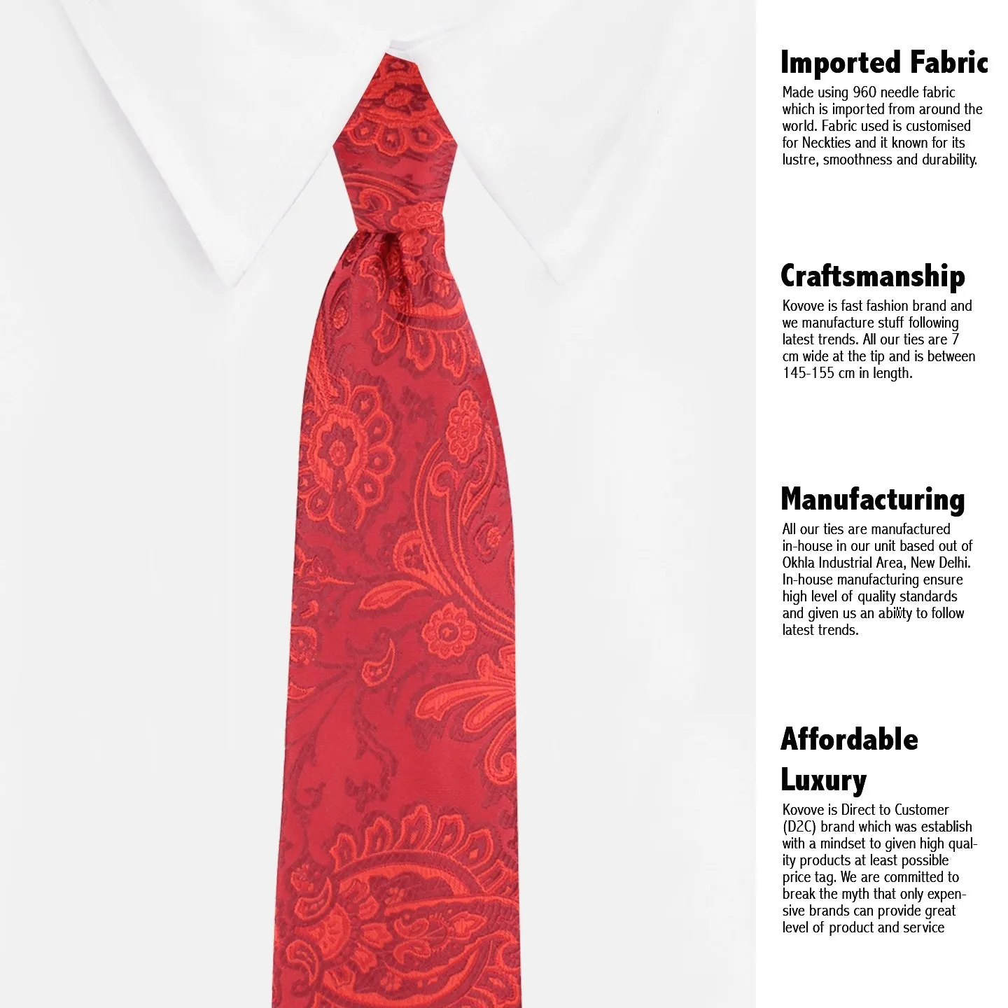 Kovove Red Floral Neck Tie For Men