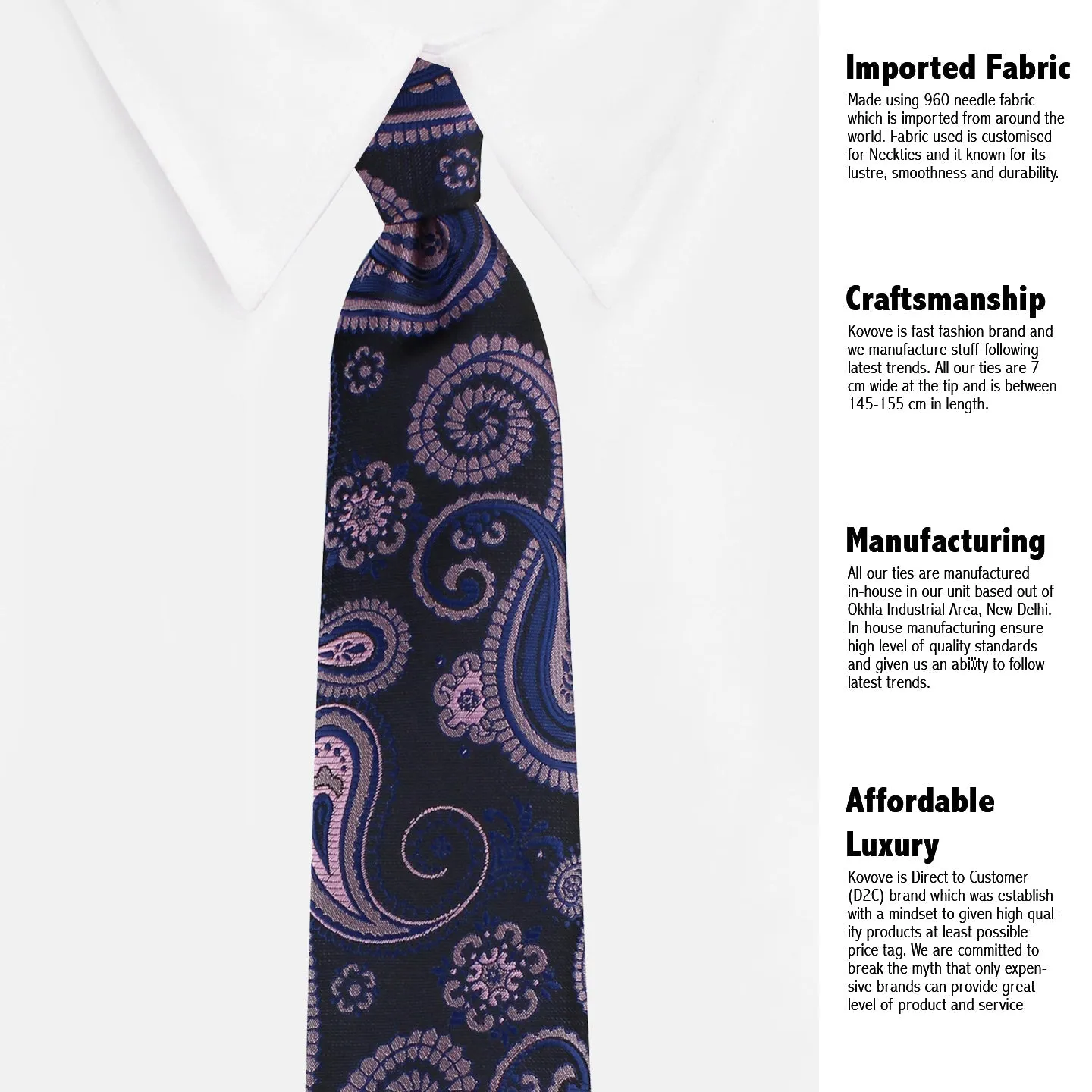 Kovove The Black Treat Paisley Neck Tie For Men