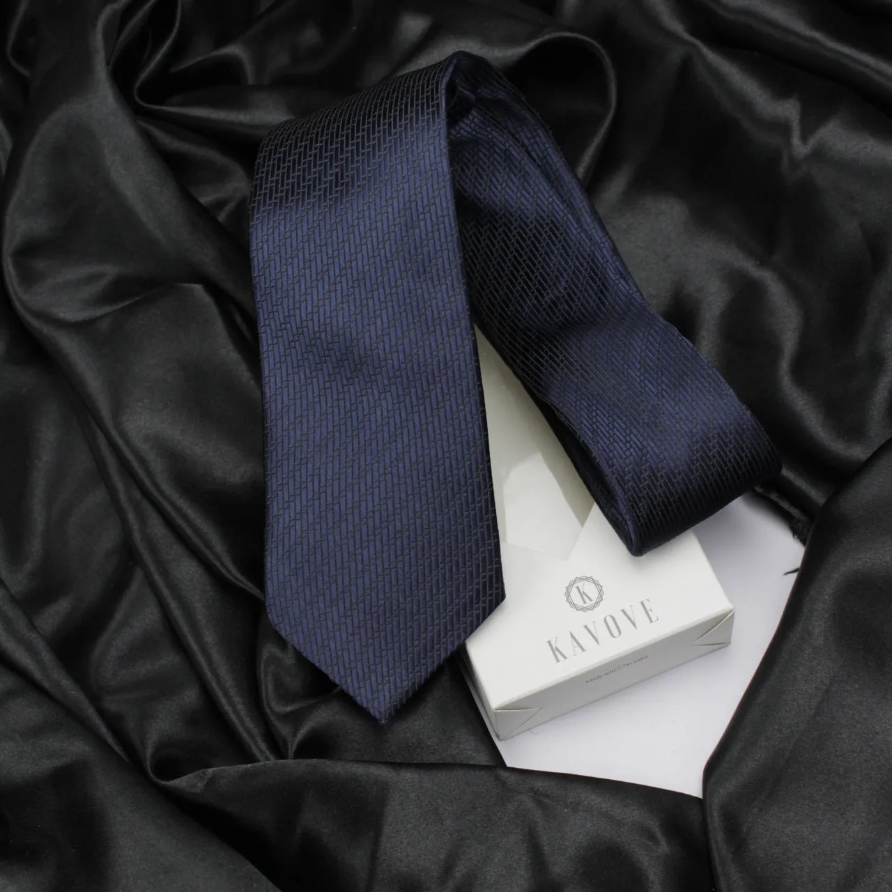 Kovove The Energise Self Pattern Navy Blue Necktie For Men