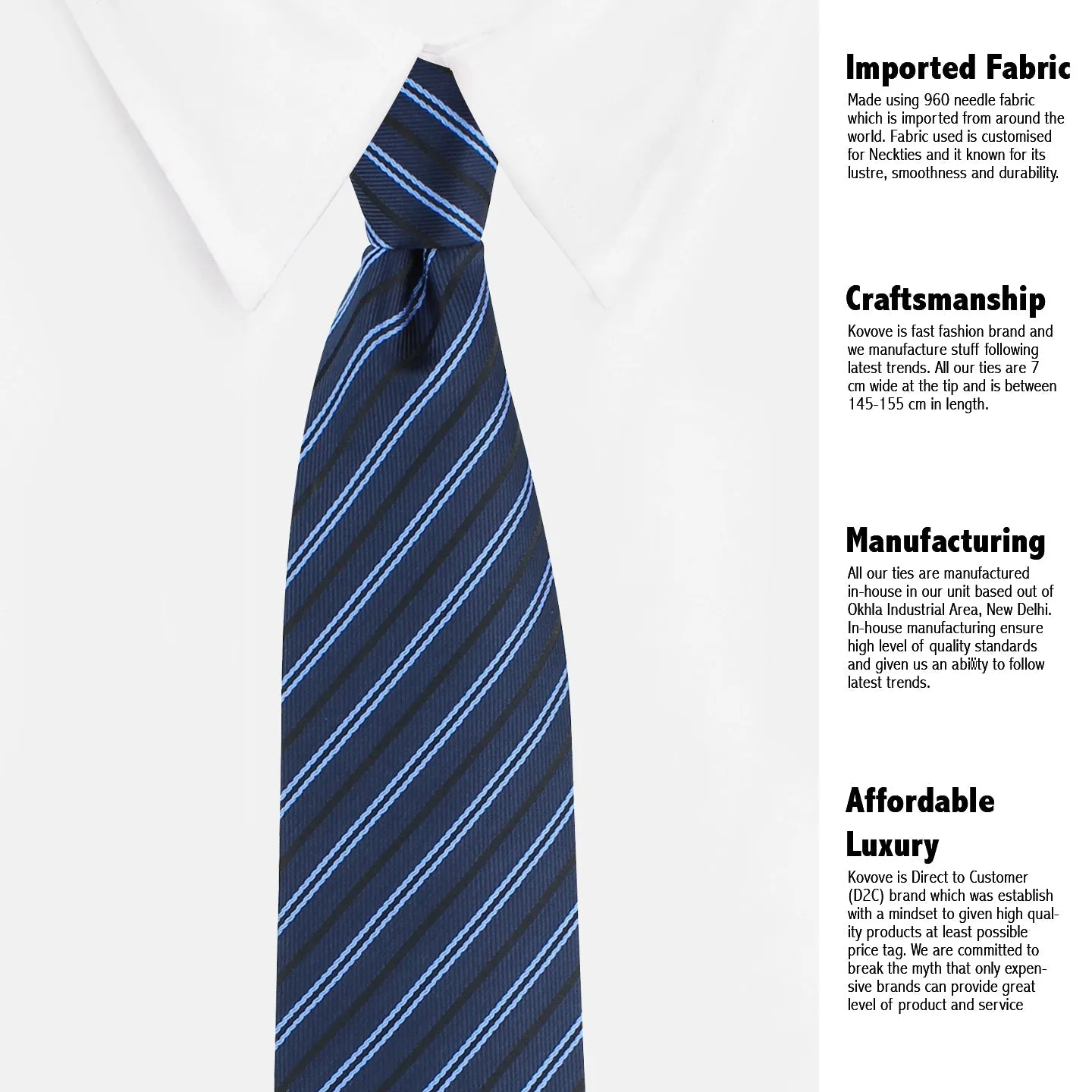 Kovove The Striped Treat Blue Necktie For Men