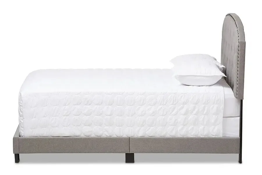 Lexi Light Grey Fabric Upholstered Box Spring Bed (Queen)