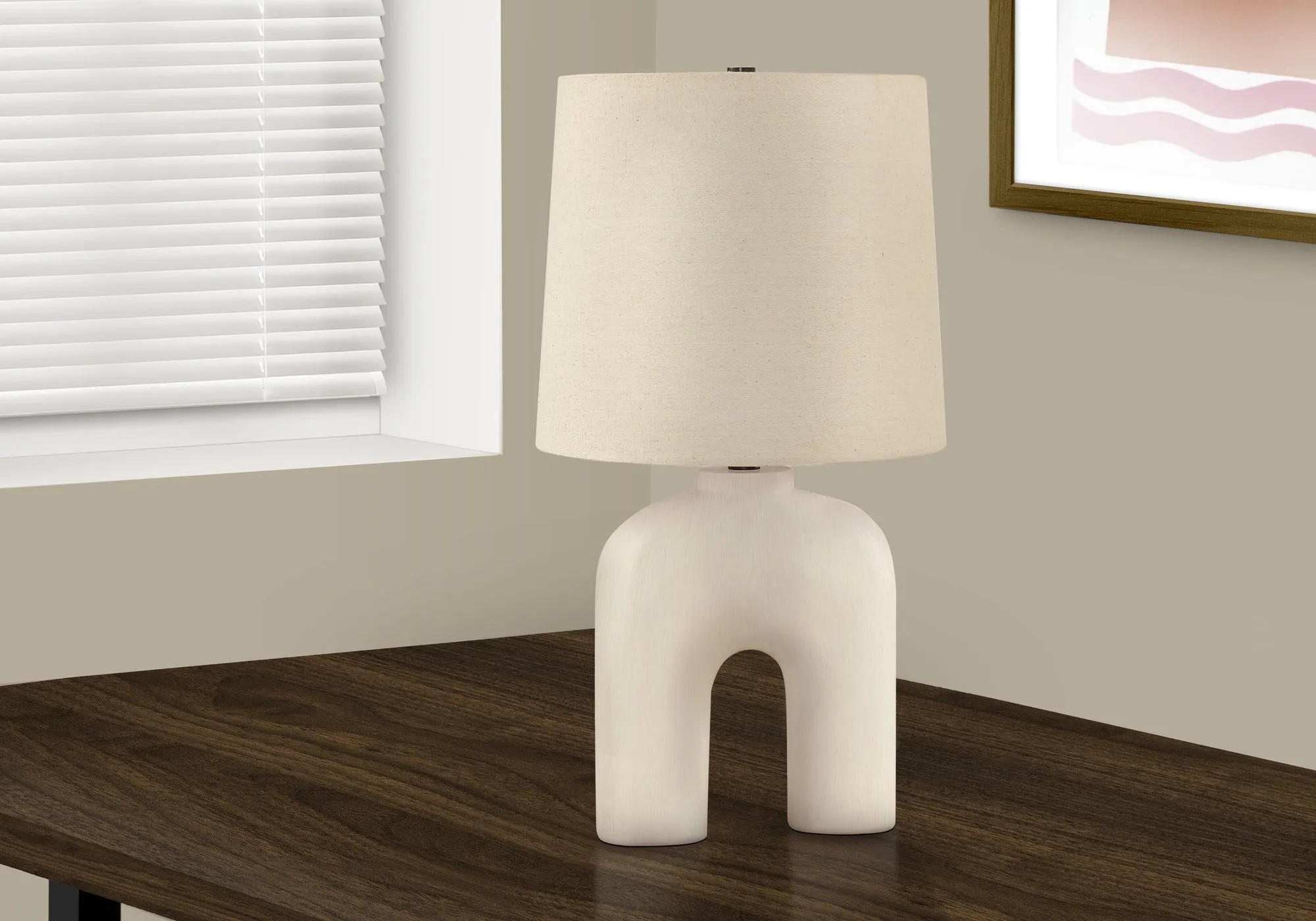 Lighting, 25"h, Table Lamp, Cream Resin, Beige Shade, Modern