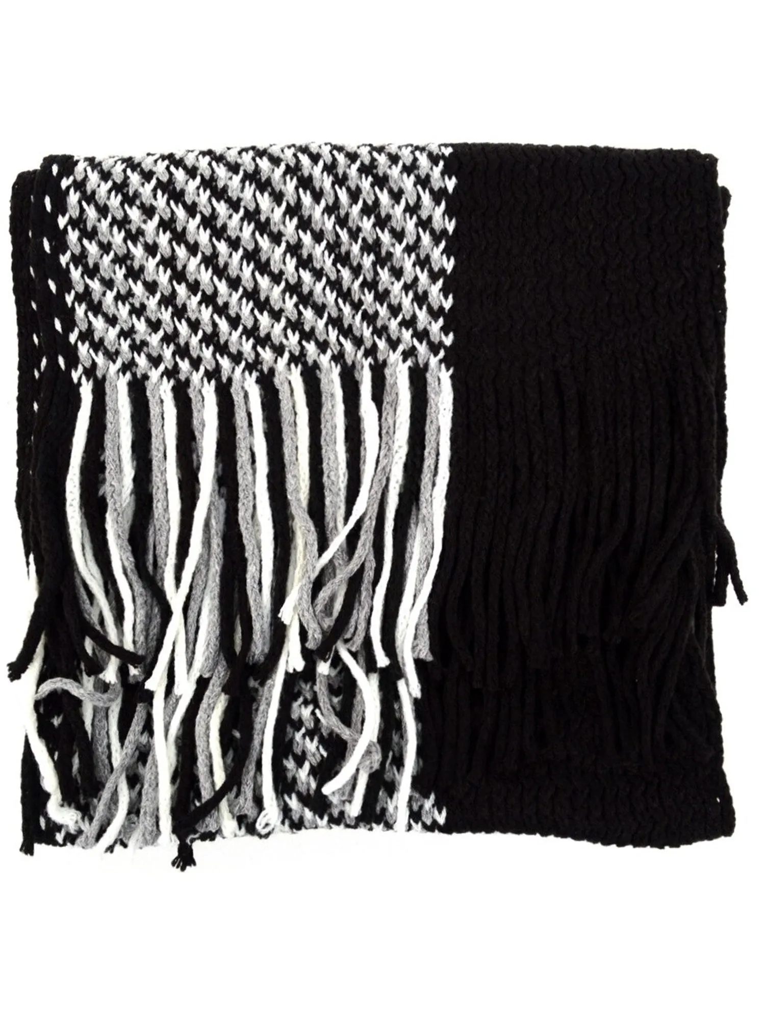 Men's Black, Grey & White Acrylic Knit Scarf and Hat Set