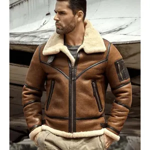 Men's Dark Brown B3 Lambskin Leather Aviator Jacket