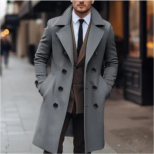 Mens Winter Double Breasted Long Jacket